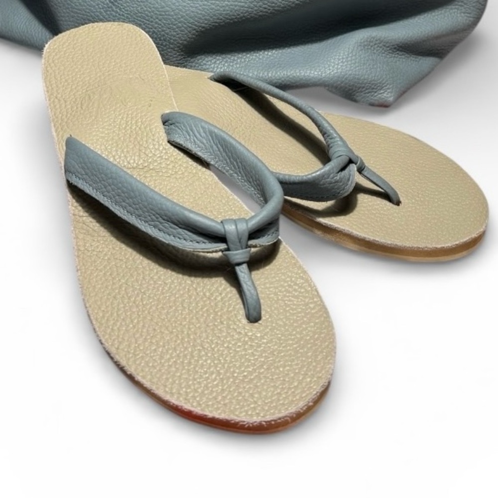 Sseko Custom Blue Leather Thong Flip-Flop Sandals